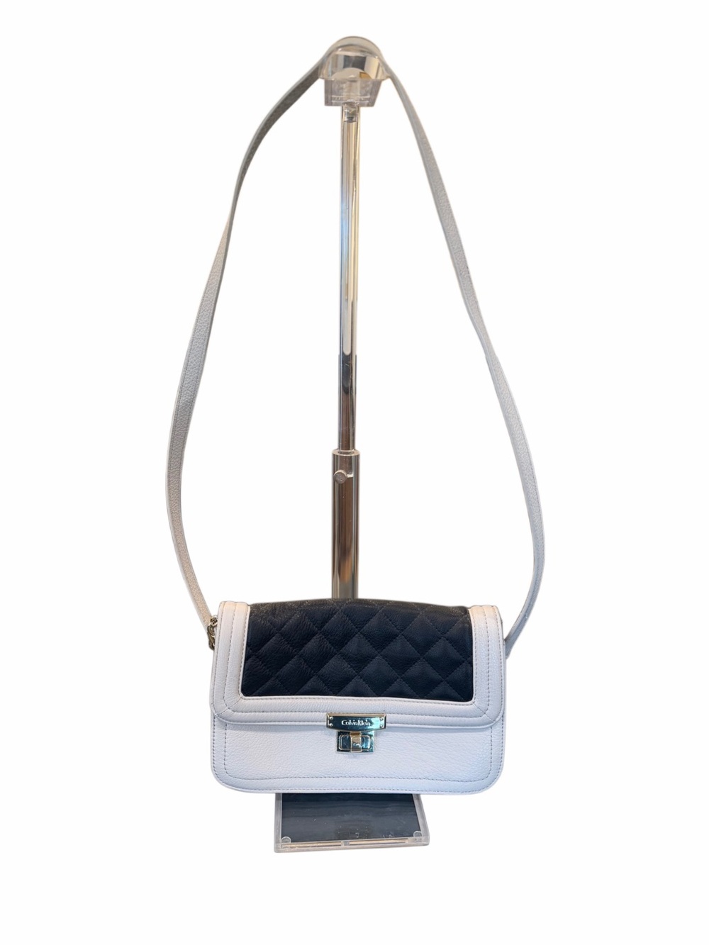 Calvin Klein Geneva Quilted Pebbled Vegan Leather Crossbody Black and White